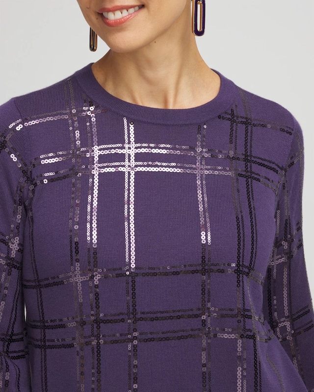 Sequin Plaid Long Sleeve Sweater - image 4